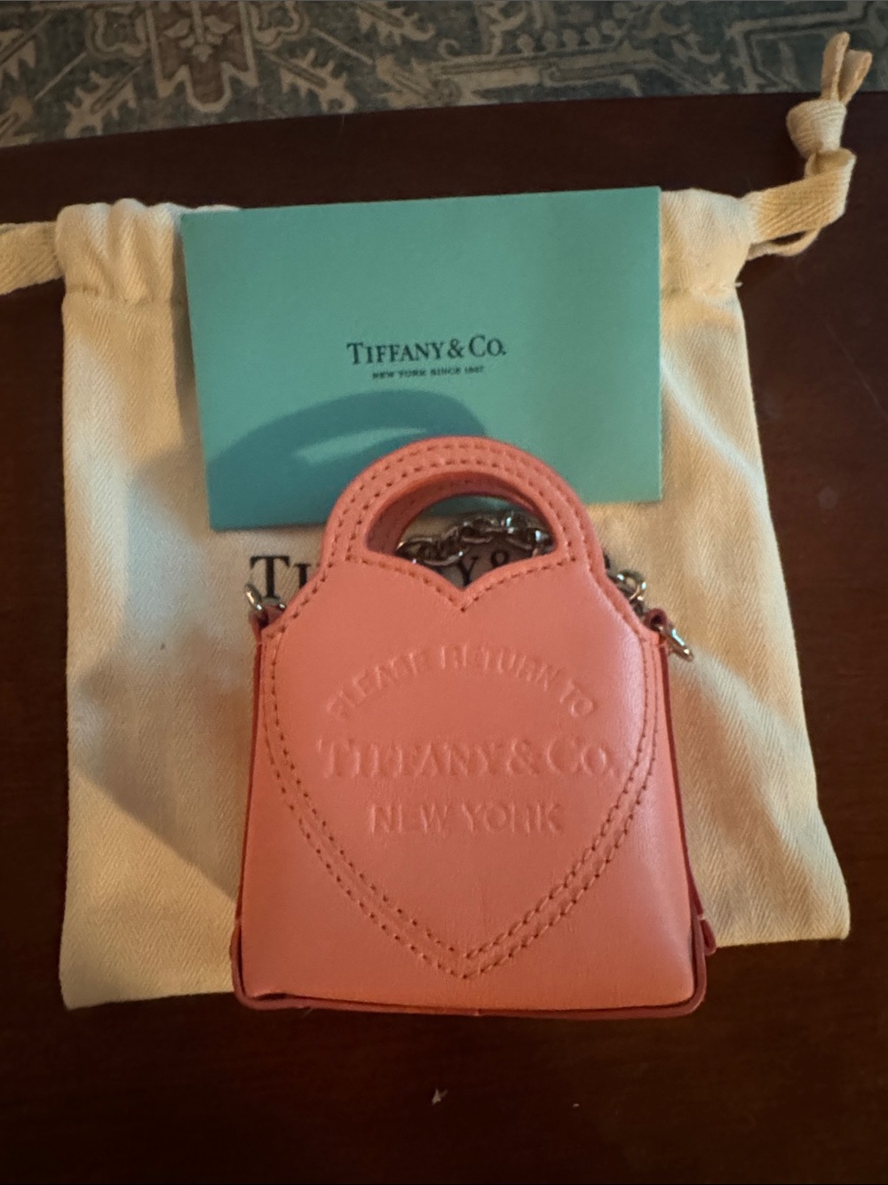 Tiffany & Co. Coral Pink Heart Mini Tote Charm with Silver Hardware